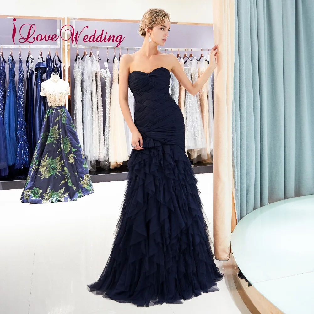 ILoveWedding Праздничное платье Longo Милая Темно синие Тюль изготовление под заказ