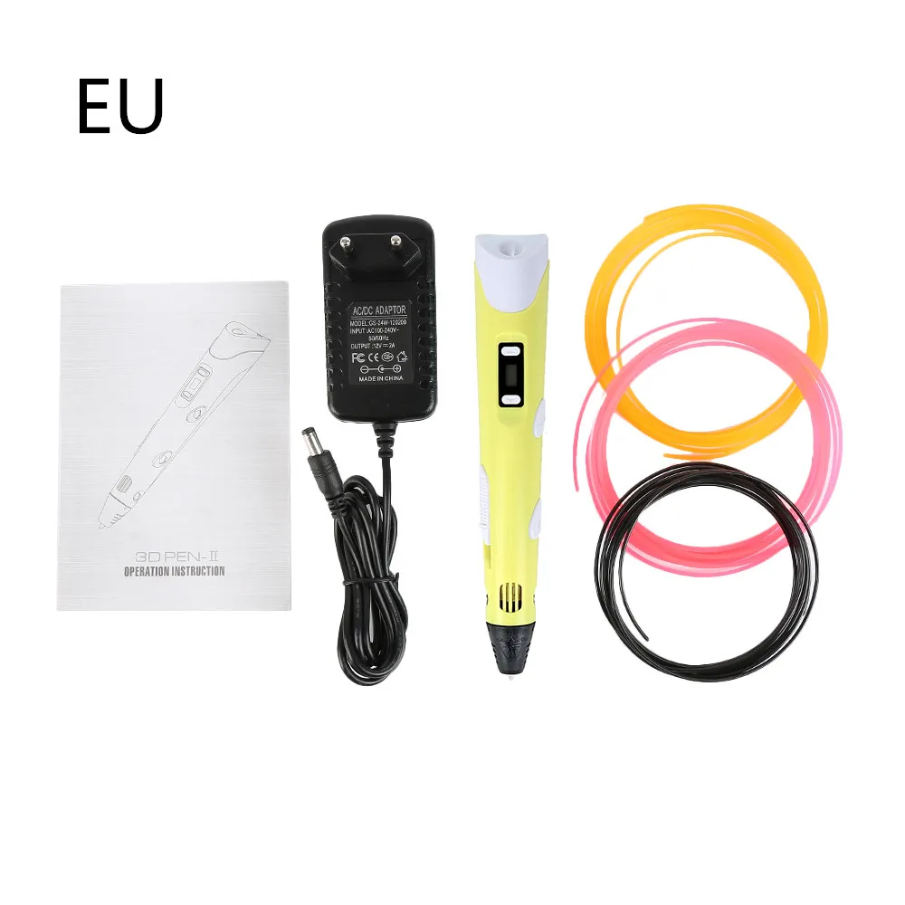 Yellow EU 2-я 3D Ручка DIY 3d принтер ручка для рисования 3d печать лучший для детей с ABS нитью 1,75 мм подарок на Рождество и день рождения - Цвет: Yellow EU