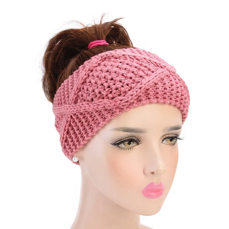 Модная вязаная повязка для волос ручной работы женщин одноцветная осенне-зимняя