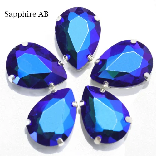 Sapphire AB Каплевидные разноцветные стеклянные стразы шьют на Стразы с капелькой в виде когтей хрустальные пришивные стразы для свадебного платья B2676 - Цвет: Sapphire AB