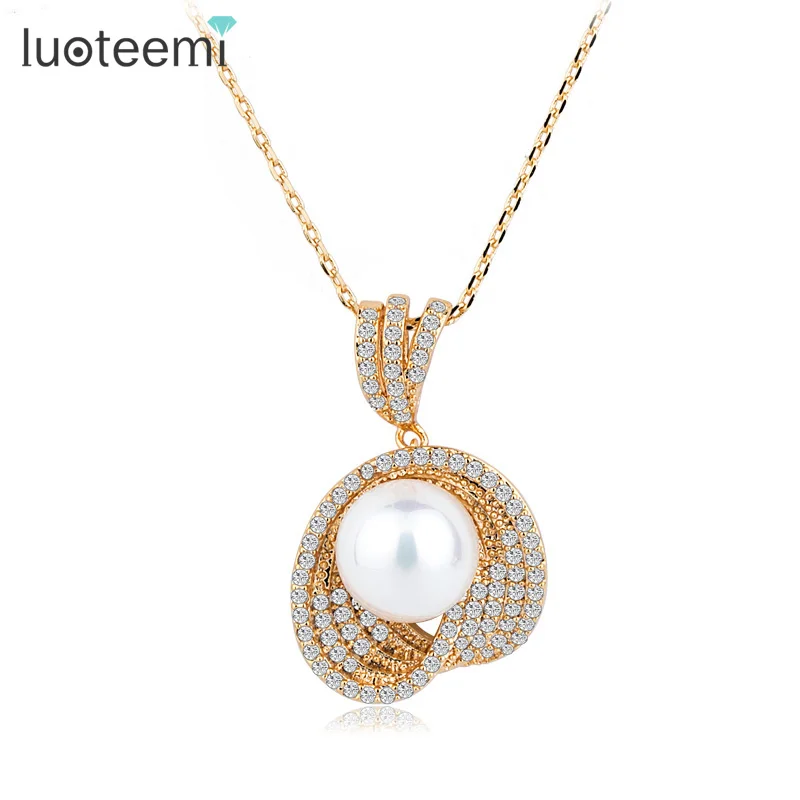 

LUOTEEMI Brand Champagne Gold-Color Cubic Zircon Charm Pendant Necklace for Women Fashion Jewelry Ladies Girls