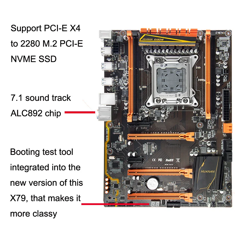 HUANAN Golden X79 материнская плата ver1.3 LGA 2011 ATX USB3.0 SATA3 PCI-E NVME поддержка 4*16G REG ECC память и процессор Xeon E5
