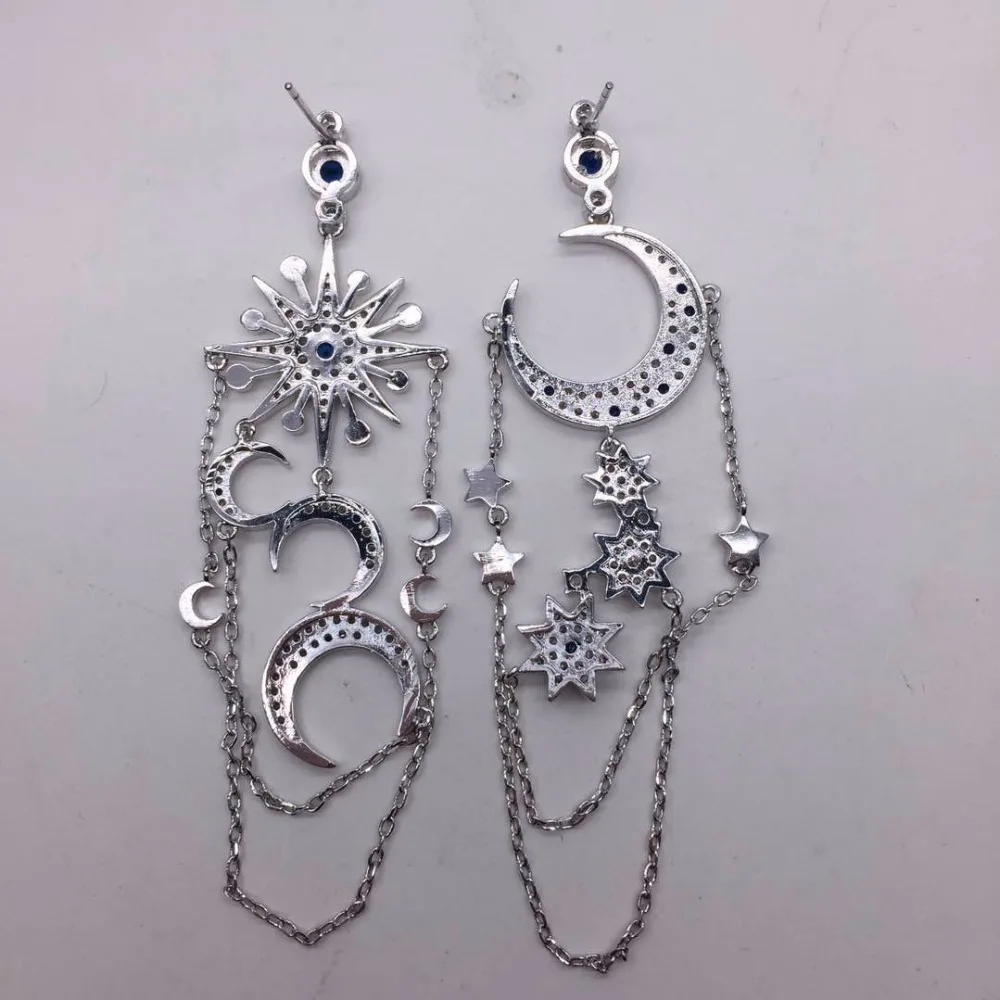 Серьги подвески в форме Луны или звезды с голубым камнем|earrings wedding|drop earings weddinglong