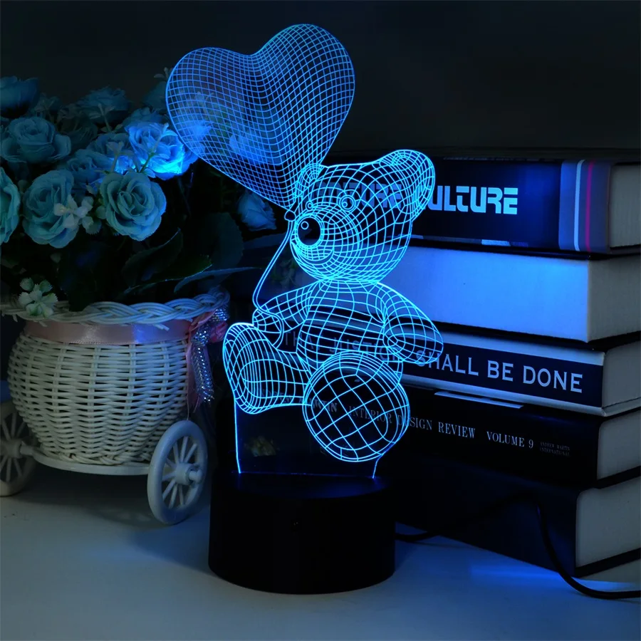 Мультфильм милый Сердце Медведь Форма светодиодный светильник 3D маленьких