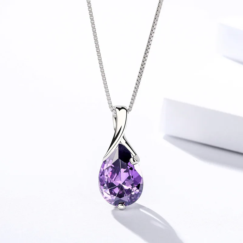 Water drop necklaces pendants 925 sterling silver with Cubic Zironia stone Purple pendant jewelry making for women | Украшения и