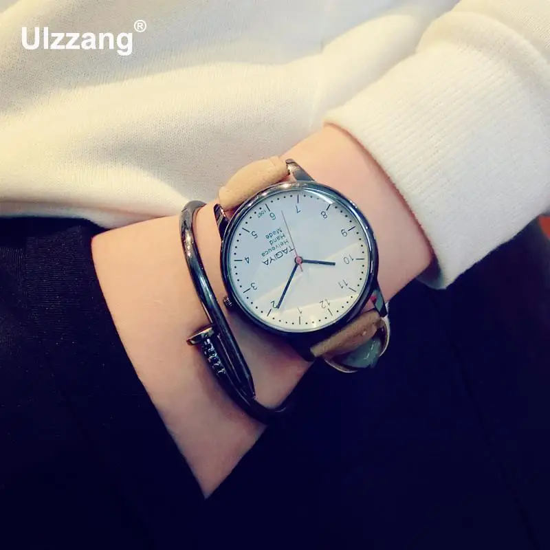 2018 повседневные винтажные простые кожаные джинсы Спортивные кварцевые наручные