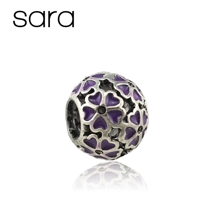 1 шт. античная бусины очарование европейского фиолетовый эмаль цветок сплава