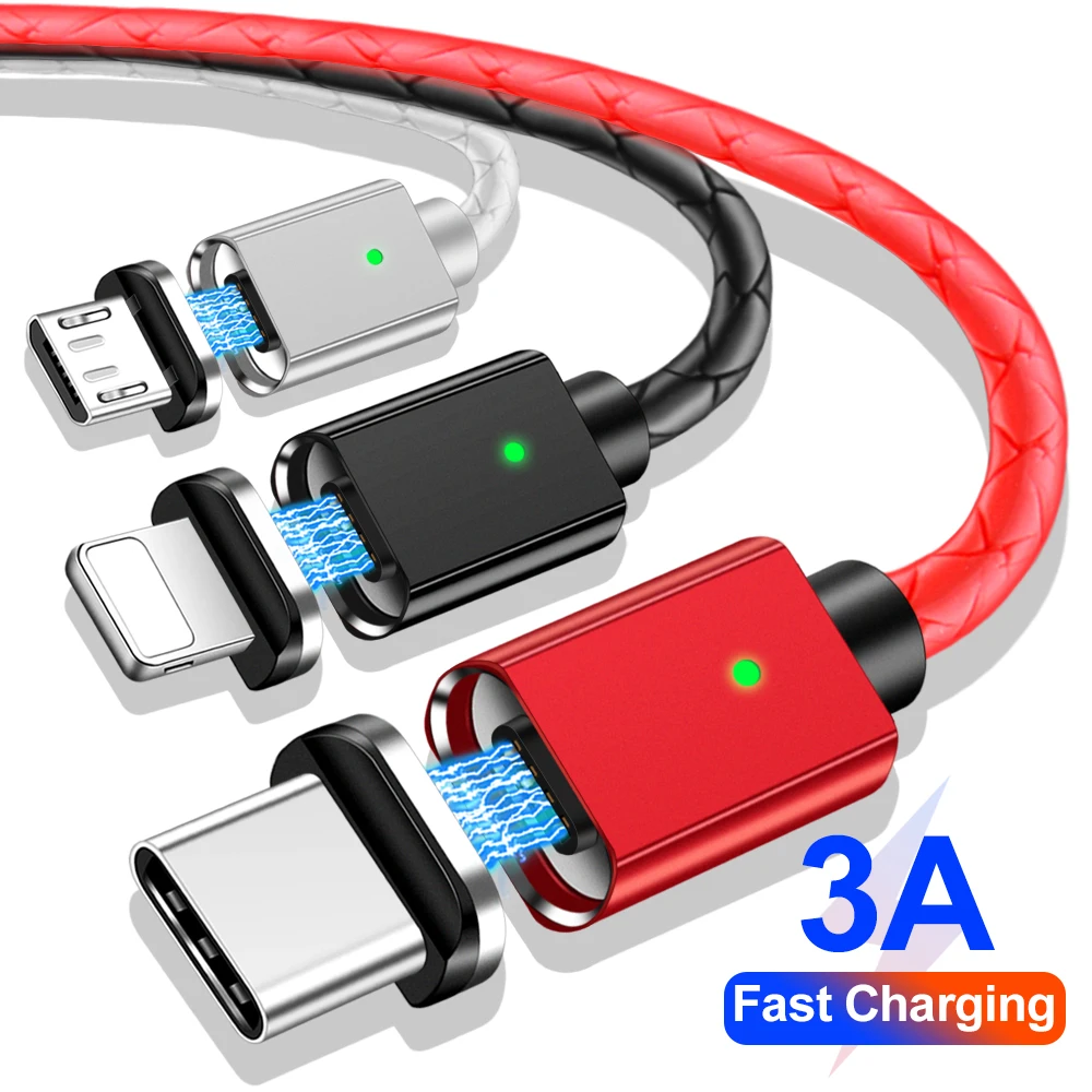 Магнитный usb-кабель Олаф для iphone XS Max 3A, быстрая зарядка, 1 м, 2 м, кабель Micro USB type-C для samsung, Xiaomi, магнитное зарядное устройство