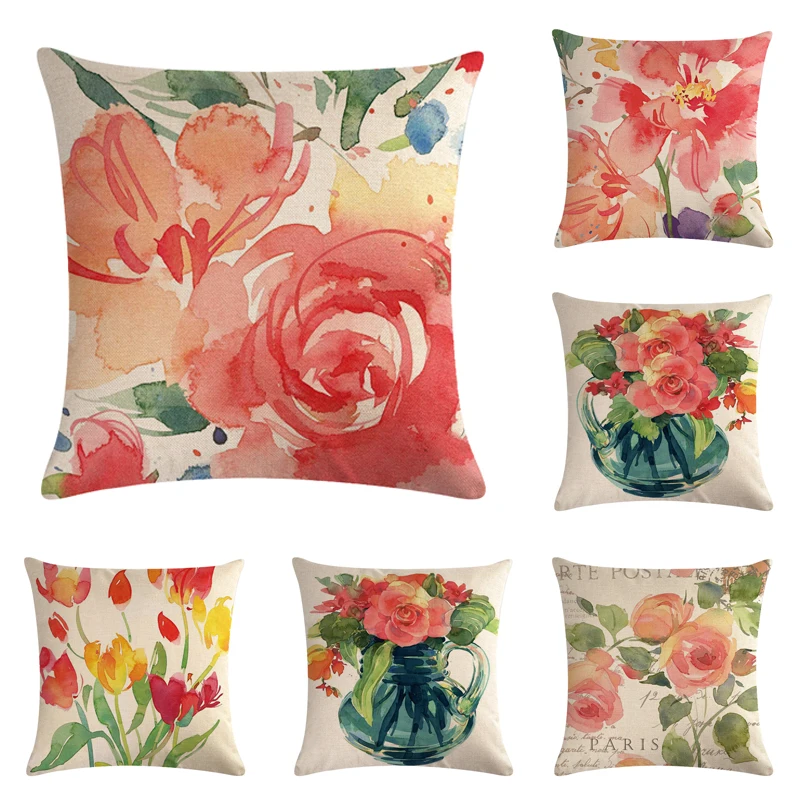 

Разноцветные чехлы для подушек из хлопка и льна с цветочным принтом