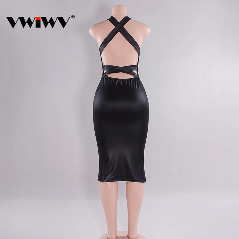 

2018 Women Party Bodycon Dresses Summer One Piece Sleeveless Sexy Backless Hollow Out Bandage Dress PU Bandage Outfits