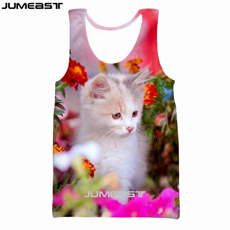 Jumeast бренд для мужчин/для женщин 3D жилет с принтом животных кошка короткий рукав Новая мода спортивный пуловер Лето безрукавки для