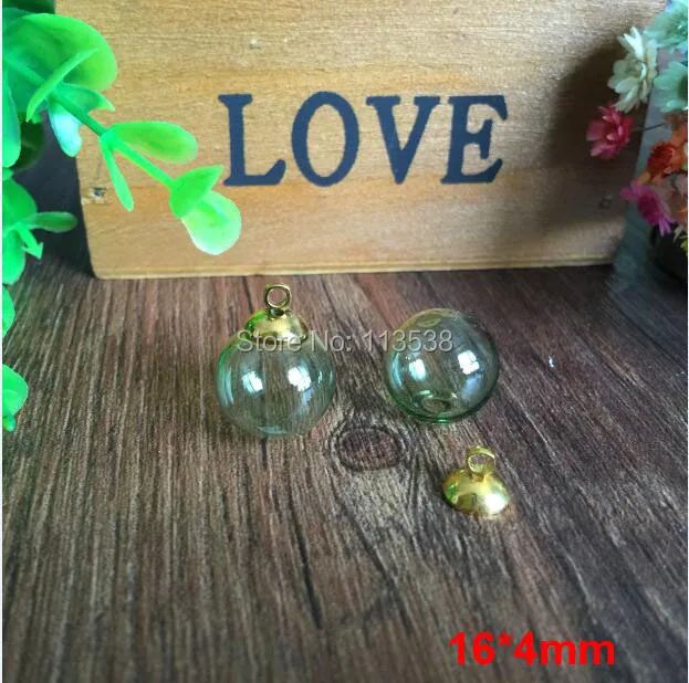 Бесплатная доставка 100 комплектов в партии 16 мм зеленый стеклянный шар с 4