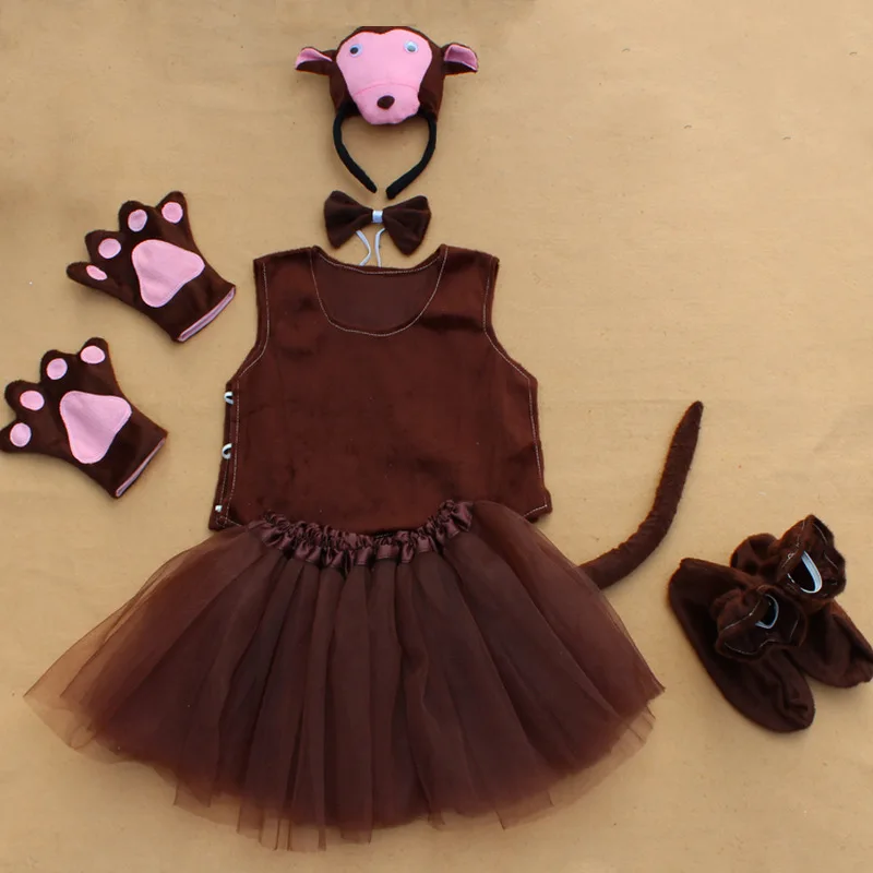 style 4 Детский костюм для Хэллоуина с изображением обезьяны из мультфильма, головной убор, перчатки, одежда для сцены с животными для мальчиков и девочек - Цвет: style 4