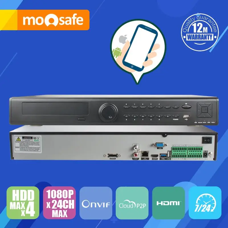 NVR 24CH 1080 P 4 Sata Порт поддержка ТБ каждый Совместимость Onvif H.264 Цифровой Сетевой
