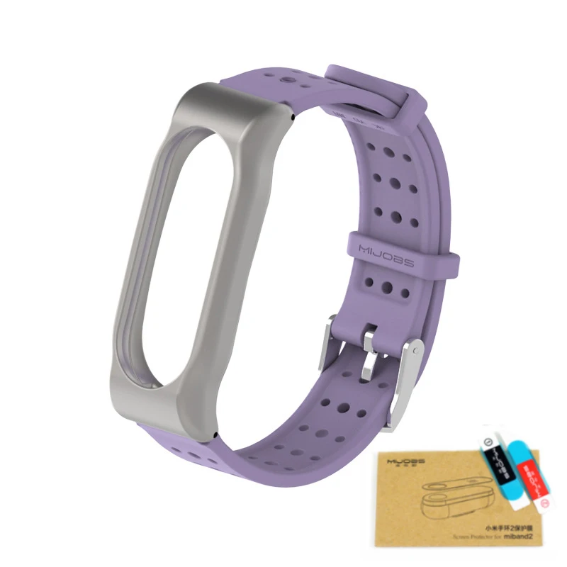 Purple add film Ремешок для Xiaomi mi 2, спортивный браслет, металлический ремешок, сменные ремни, аксессуары для mi Band 2 - Цвет: Purple add film