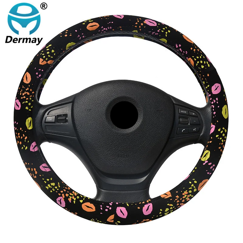 

PU Leather Steering Wheel Cover Cartoon Cute Auto Steering Wheel Covers Lip Printed Car Steering Wheel Cover for Girls and Women