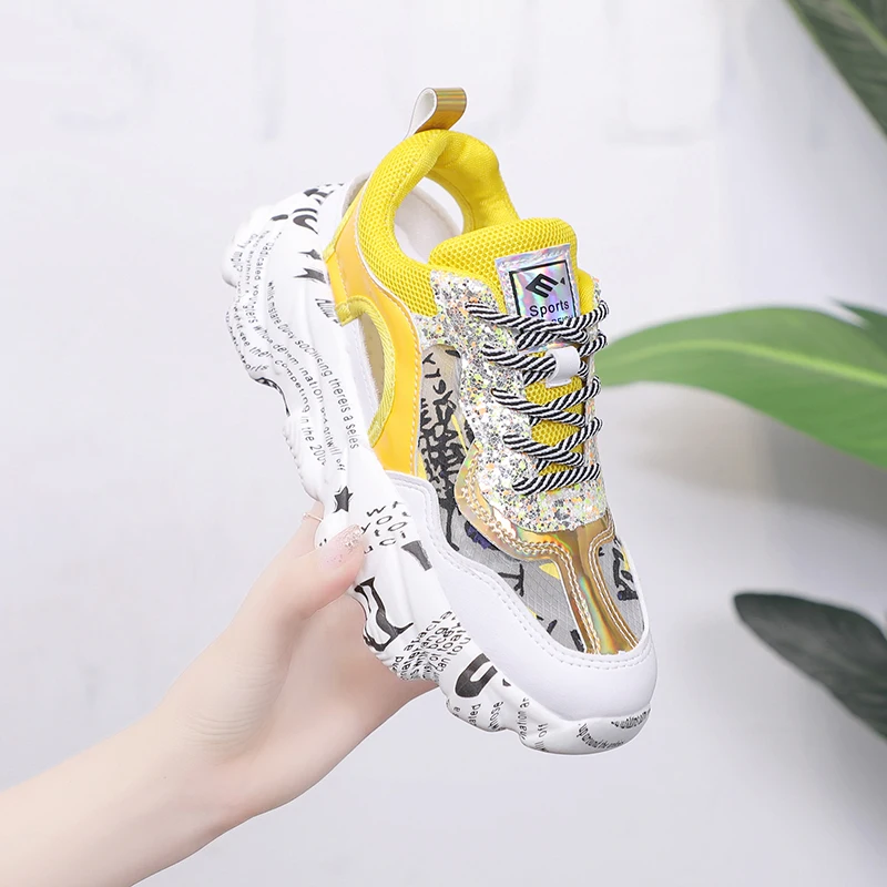 Новинка 2019 года модные массивные кроссовки женская обувь яркие желтые