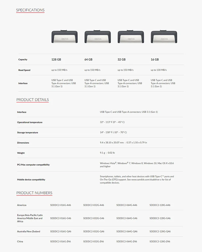 Sandisk SDDDC2 Флешка type-C 128 Гб 64 Гб двойной OTG USB флеш-накопитель 32 ГБ флеш-накопитель USB флешка Micro USB 16 Гб