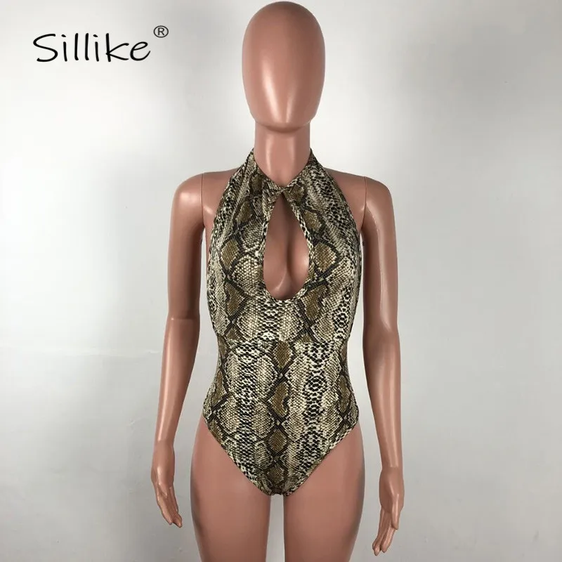 Sillike разноцветный принт змеиной кожи Боди женские топы сексуальный костюм на бретельках с низким вырезом на спине женский комбинезон летние Повседневное комбинезоны