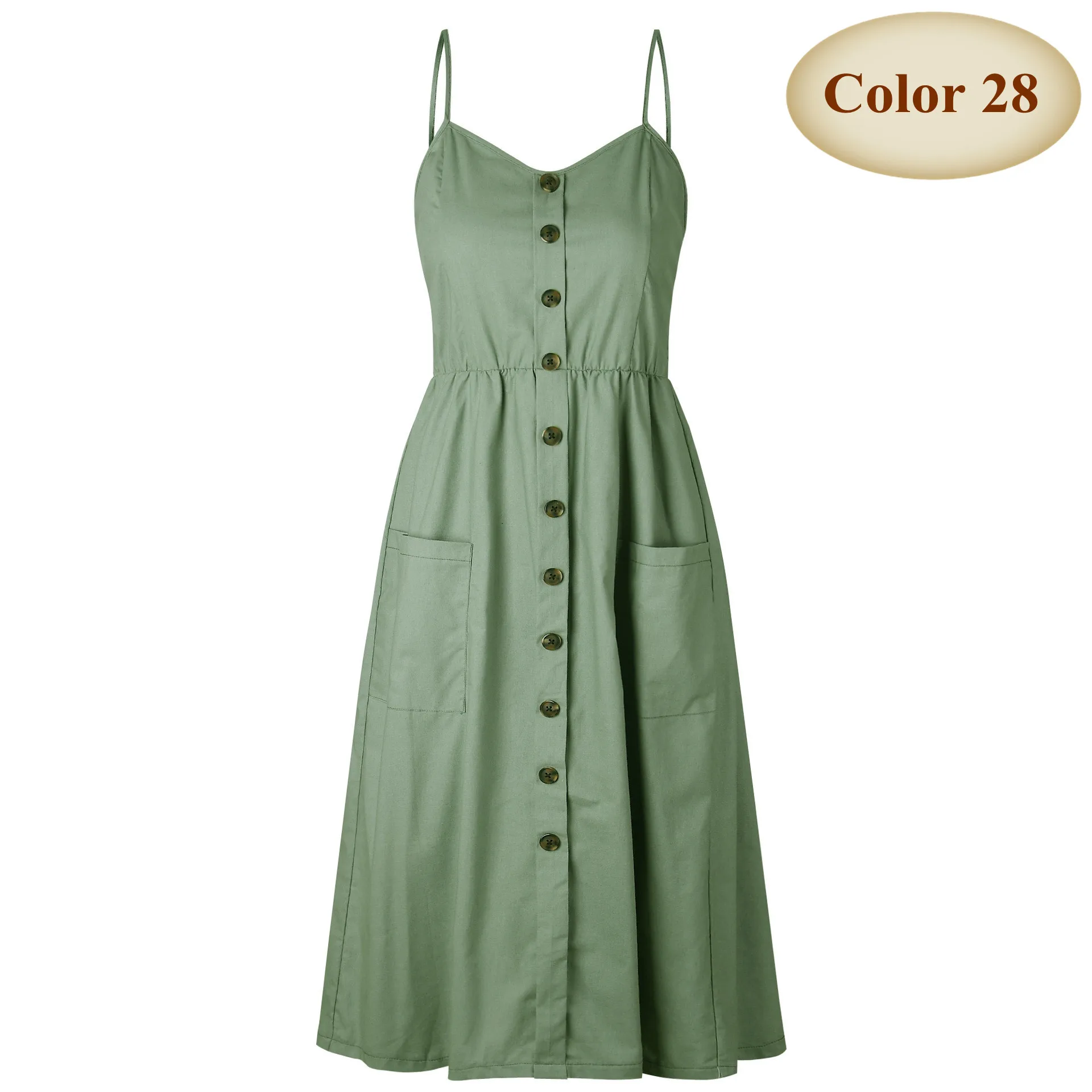 Color 28 New Boho Off-shoulder Party Beach Sundress Spaghetti Long Dresses Plus Size Summer Women Button Decorated Print Dress CRRIFLZ - Цвет: Color 28