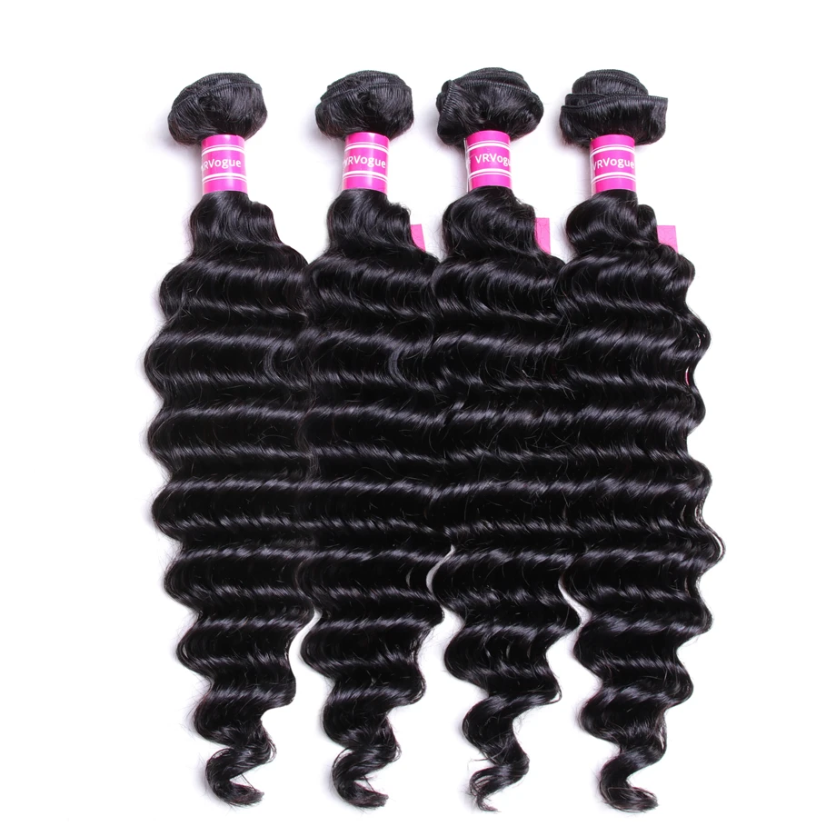 От Remy человеческие волосы плетение 4 пучка с закрытием натуральный черный 5 шт. бразильские глубокая волна пучки с кружевом