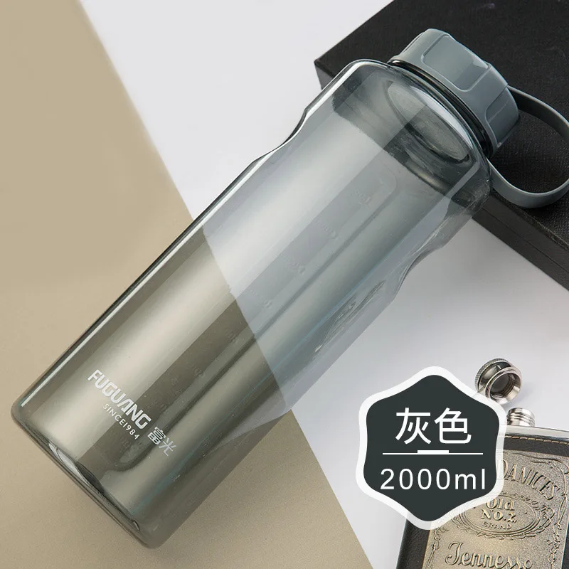 2000ml Gray 600 мл/2000 мл/пластиковая чашка для воды мл Высокое качество большой ёмкость 1000 портативный пространство чашки Спорт на открытом воздухе чайник - Цвет: 2000ml Gray