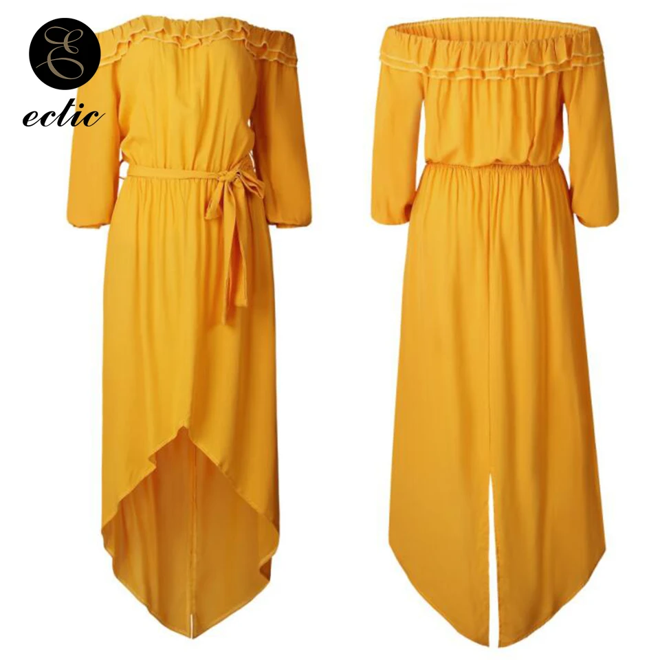 Off Shoulder Ruched Thigh Slit Dress Sukienka Plain Maxi Long Sleeve Women Robe Femme Ete 2021 Back Short Front | Женская одежда