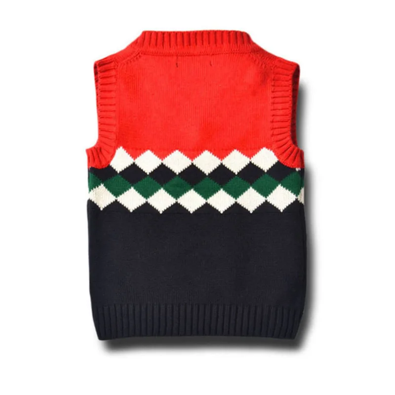 Baby knitwear clothes for boys and baby girls Spring Fall V-Neck Preppy style Geometric pattern knitted sweater children's vest |