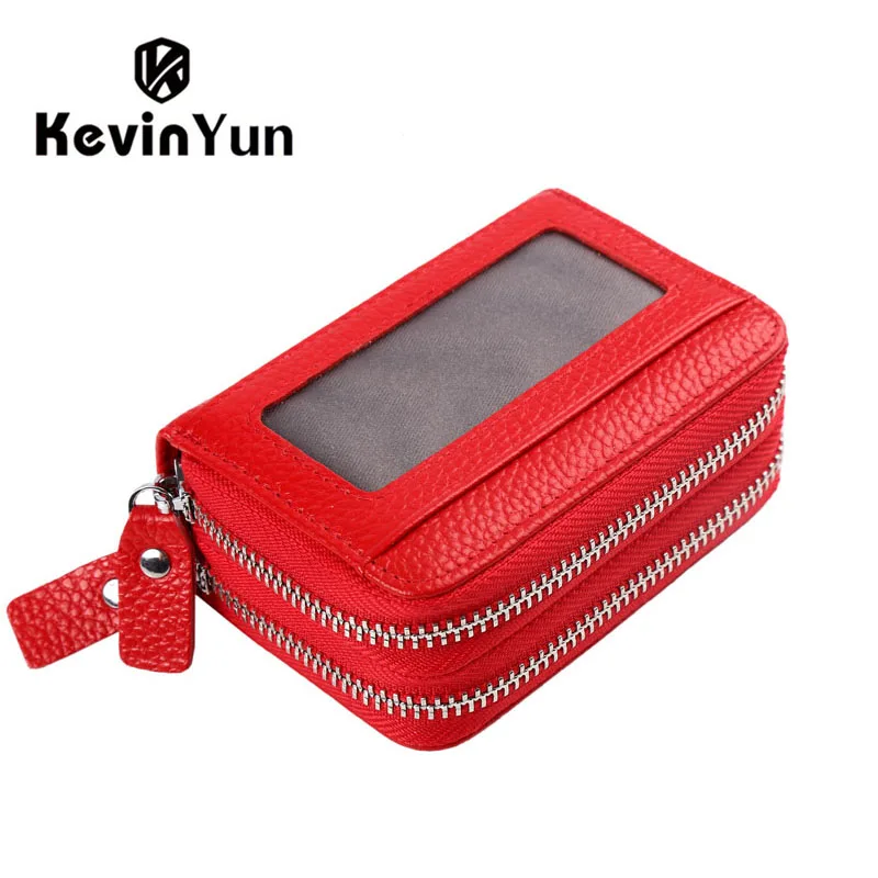 

KEVIN YUN Fashion Brand Genuine Leather Women Card Holder Double Zipper Large Capacity Female ID Credit Card Case Bag Wallet