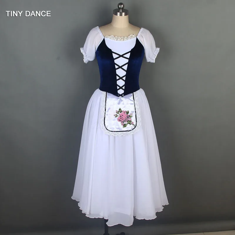 Short Sleeve Dance Costume Navy Blue Bodice and White Chiffon Long Dress for Ballet Dancing Dresses Performance Costumes 19233 |