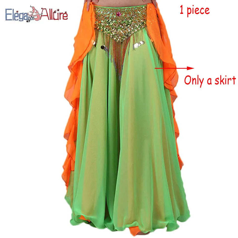 Green skirt E& A, 5 шт., набор для танца живота, модный костюм для танца живота, женский бюстгальтер, пояс, юбка, наборы, длинное платье, ожерелье, браслет, одежда для выступлений - Цвет: Green skirt