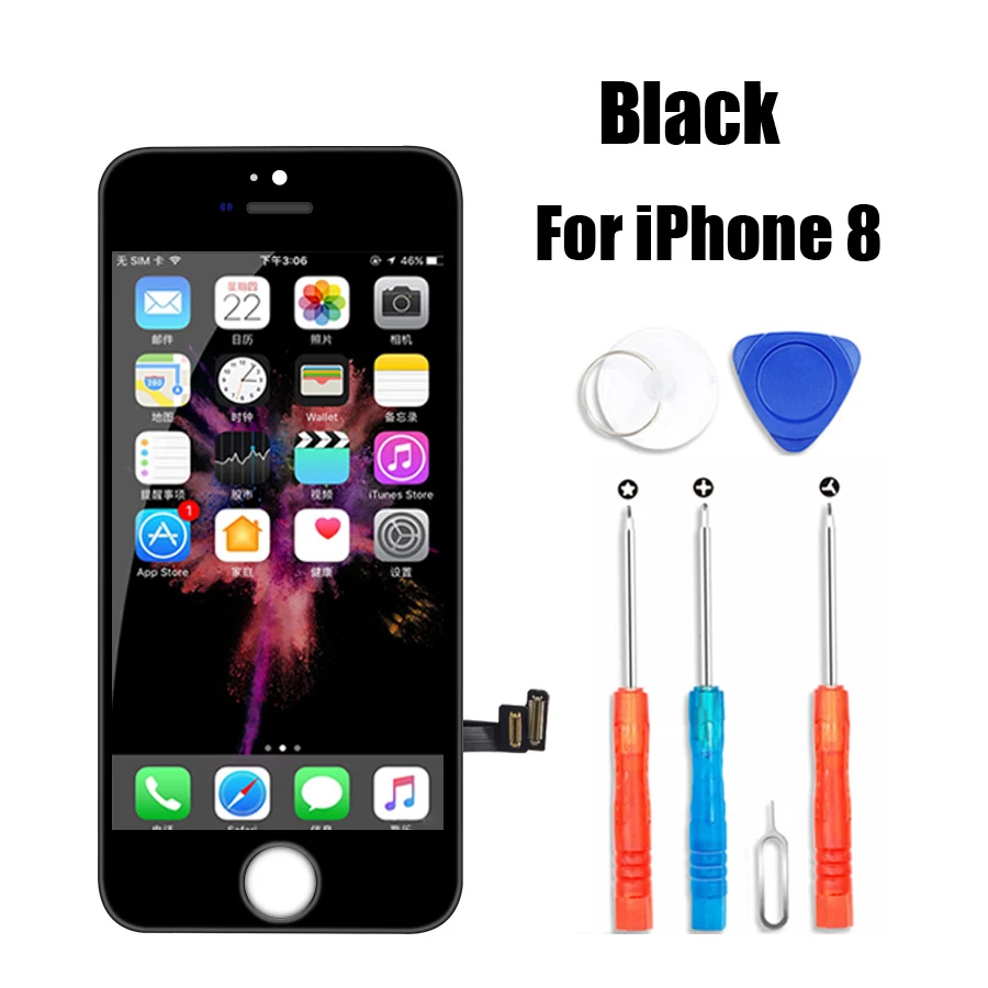 Качественный ЖК-дисплей PINZHENG AAAA для iPhone 5S, 8, 6, 6 S, 7, ЖК-экран, 3D сенсорный экран для iPhone 6, 6 S, дисплей с инструментами - Цвет: Black For iPhone 8