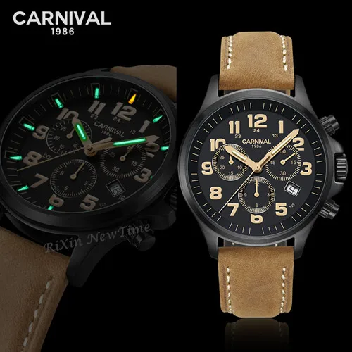 Black C8818 yello Карнавальный бренд, роскошный светильник Тритий, секундомер, мужские часы Ronda, кварцевый хронограф, Тритий, светящиеся, мужские часы, водонепроницаемые, полностью из стали - Цвет: Black C8818 yello