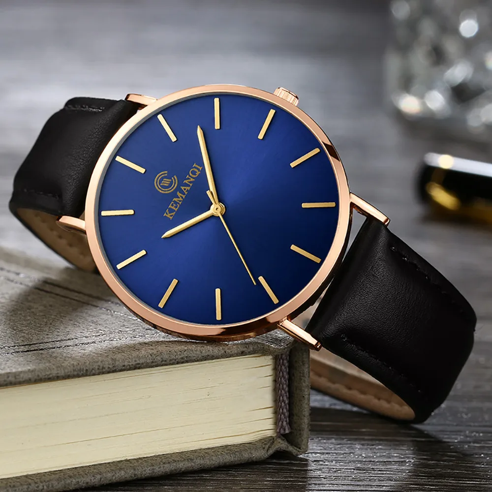 

Men watches Wrist Leather Band Analog Quartz Round Business man watches mens watch slim relogio masculino