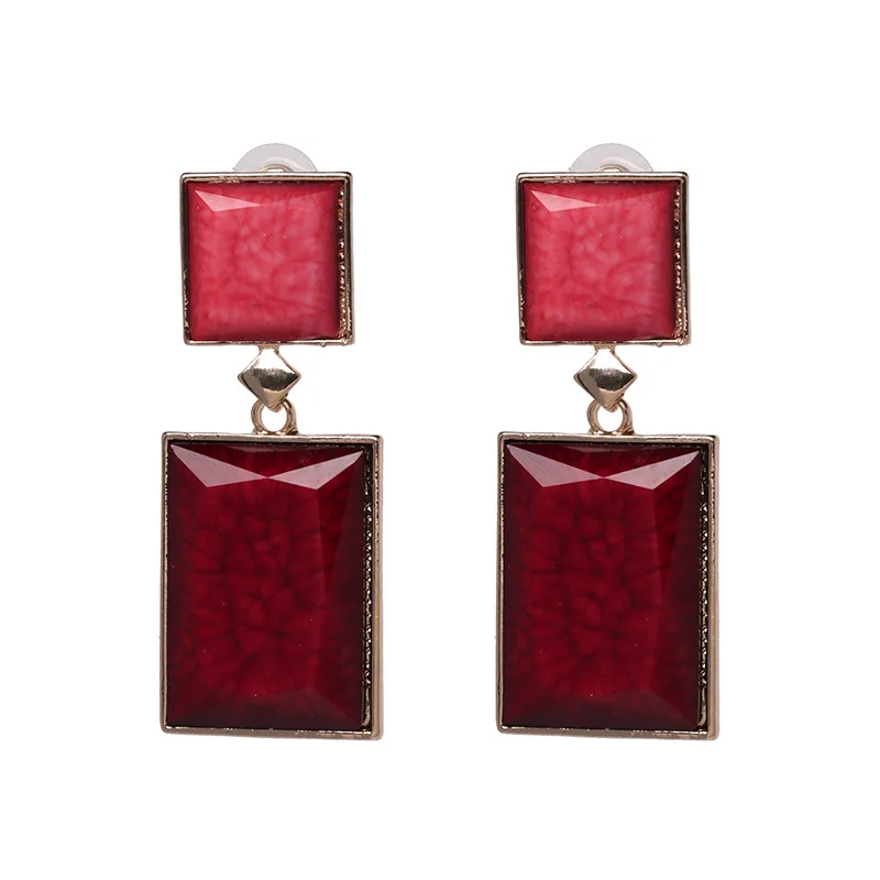 JZYN 2019 vintage geometric acrylic statement drop earrings for women 4 colors square stones dangle wholesale | Украшения и