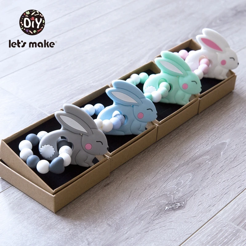 Let's Make 4 шт. детские игрушки силиконовые бусины DIY детские погремушки браслеты прорезывание зубов силиконовая подвеска Кролик для детских игрушек прорезыватели