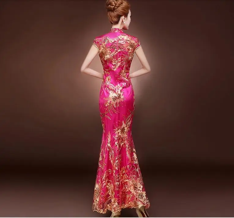 Модное сапфировое кружевное свадебное платье Qipao длинное с новогодней елкой, бумажный Тонкий ретро Qi Pao женские античные платья