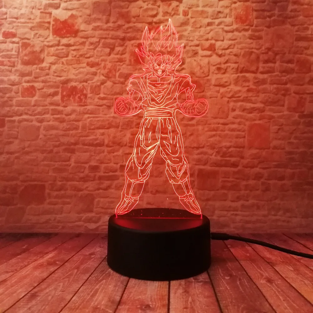 Dragon Ball Legends Супер Saiyan Goku фигурки 3D настольная лампа 7 цветов ночной Светильник для мальчиков подарки для детей