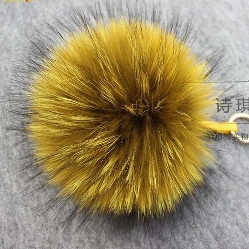 yellow 15 см DIY из натурального меха енота, помпон для женщин, детей, шапочки, шапки большого размера, натуральный шар для обуви, шапки, сумки, F015-orange - Цвет: yellow