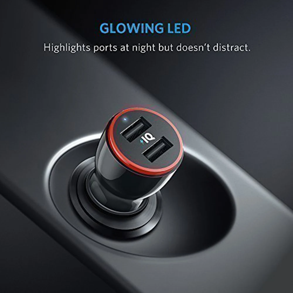 Anker 24W Dual USB Car Charger PowerDrive 2 for iPhone; Samsung Galaxy; LG G4 / G5; Google Nexus; iOS and Android Devices