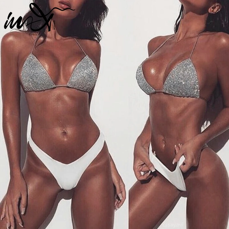 In X экстремальное бикини микро купальник с высокой посадкой женский 2019 блестками