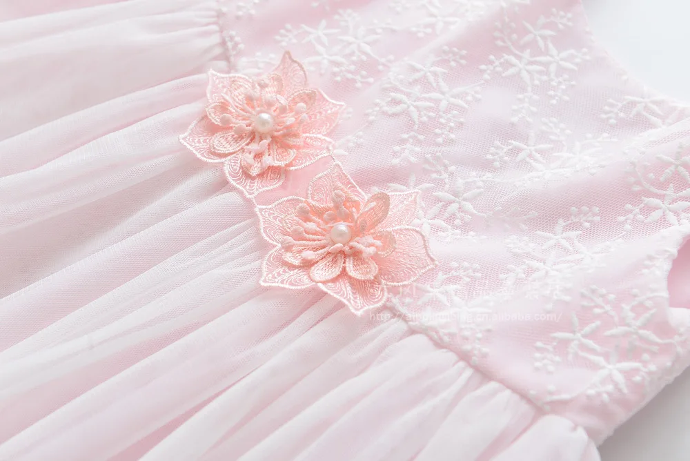 Roimyal Wholesale 2019 Summer new sweet flowers decorated dress 2-9 years girl round collar mesh flying sleeve vest | Детская одежда и