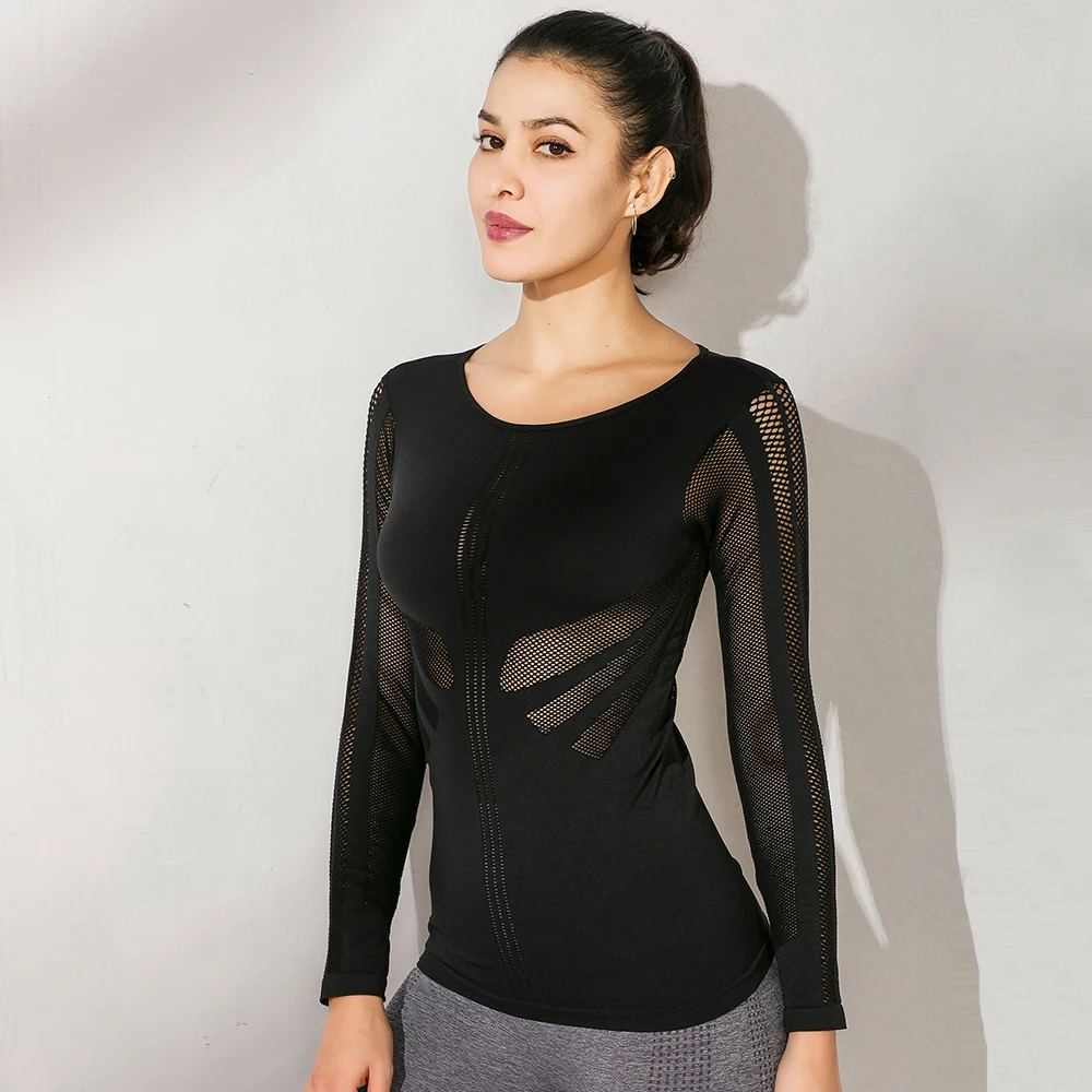 AALAMGEER Fitness Women Mesh Sport White Gym Top Yoga Running Long Sleeve Workout Compression Shirt Deporte Mujer Activewear S-L | Спорт и