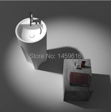 

Bathroom Round Pedestal Washbasin Solid Surface Stone Cloakroom Freestanding Vanity Sink W9008