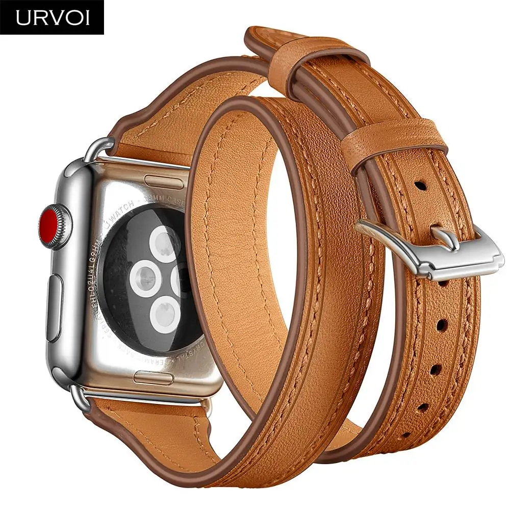 URVOI двойной пряжкой для Apple Watch версии 6 SE 5 4 321 кожаный ремешок наручных часов iwatch