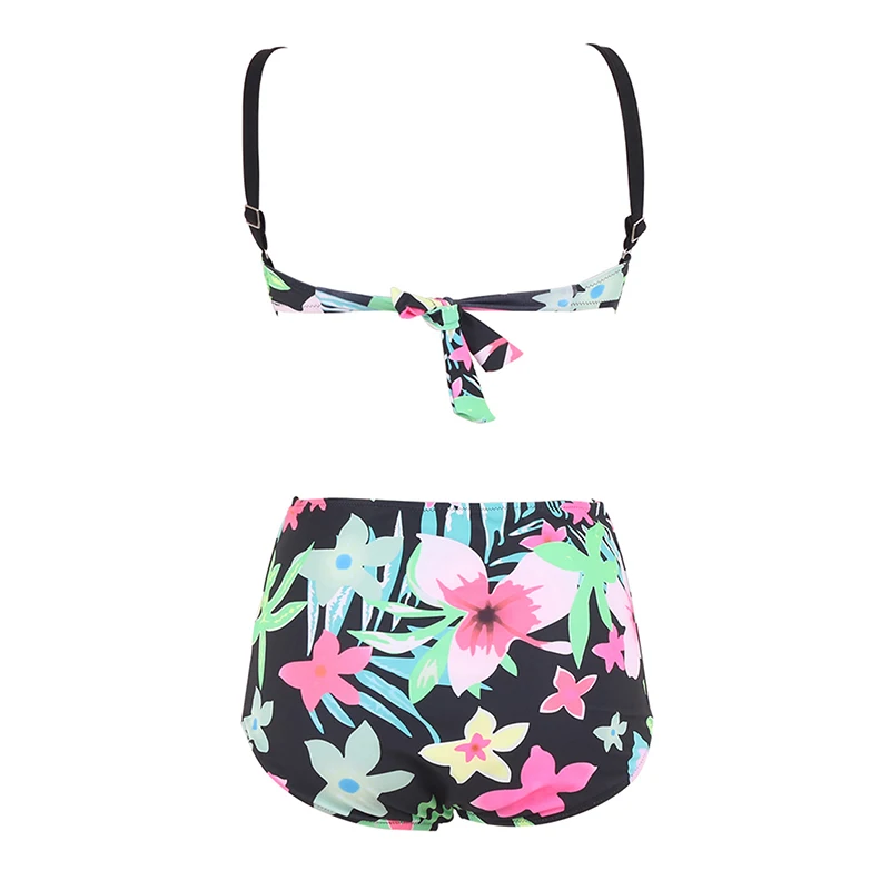 Женский купальник с цветочным принтом бикини высокой талией большие размеры 3XL