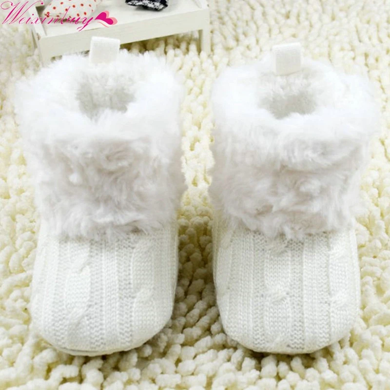 Детские зимние вязаные меховые короткие мягкие теплые ботинки на мягкой подошве