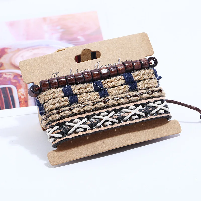 Винтаж плетеный кожаный браслет для мужчин Многослойные браслеты ручной работы