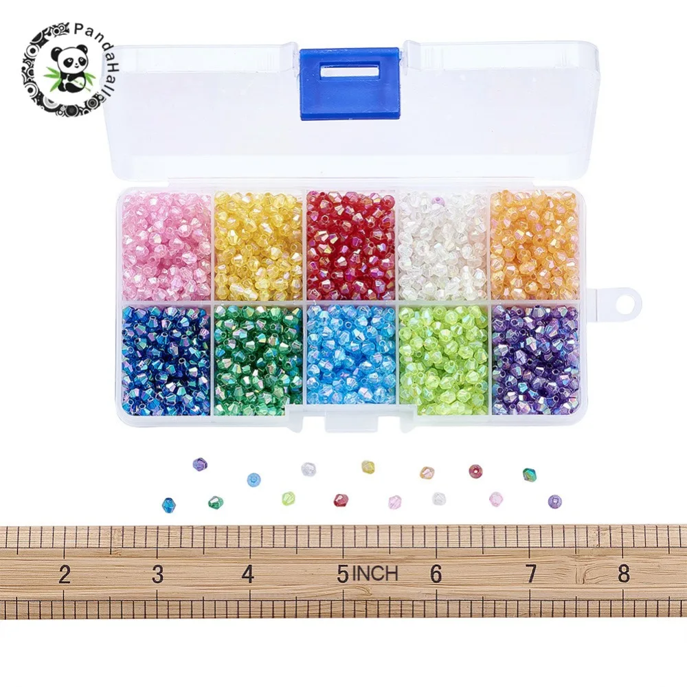 2500pc/box 10 Colors Environmental AB Color Plated Transparent Acrylic Beads Faceted Bicone Mixed For DIY Jewelry 4x4mm | Украшения и