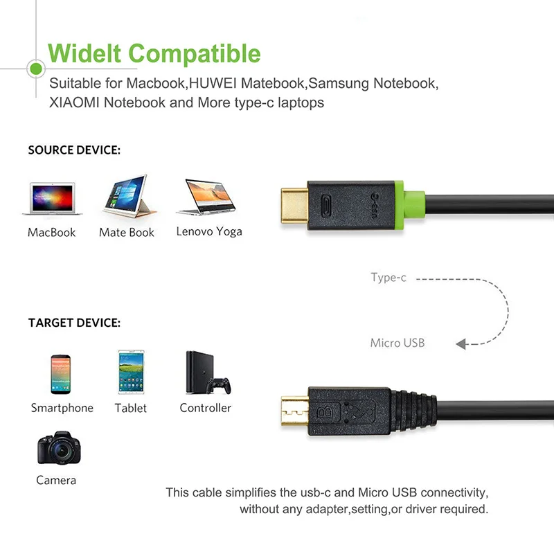 Кабель Cabletime с USB Type C на USB2.0 Micro Cable M/M для камеры 3 1 B дата быстрая зарядка нового Apple